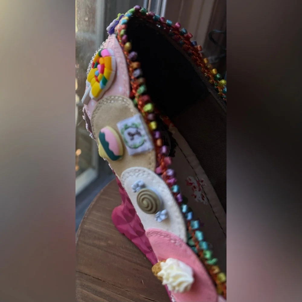 Custom One of a Kind Hand-Adorned Statement Wedge in Sweet Treats Theme. 7/7.5